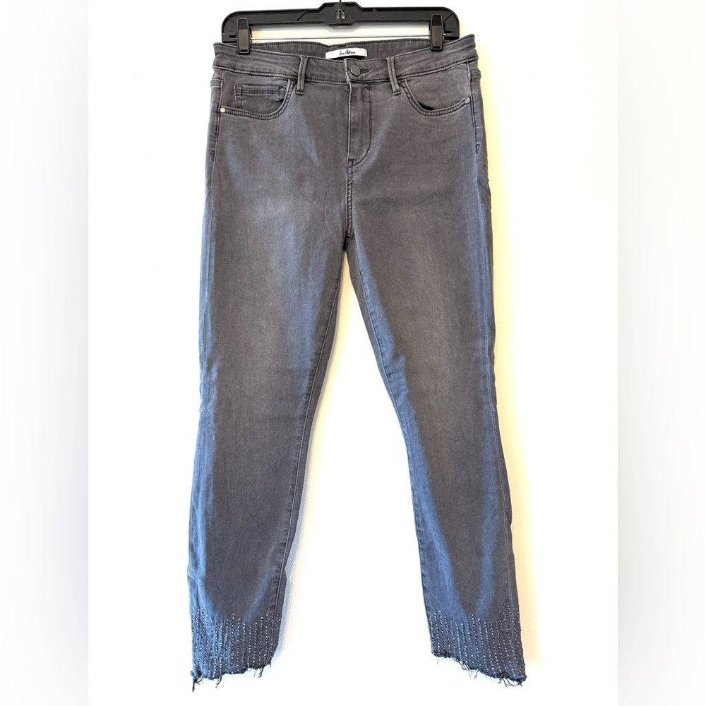 Sam Edelman "The Kitten" Mid-Rise Skinny Ankle Gray Wash Frayed Hem Jeans